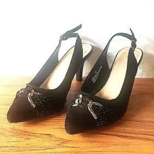 Jones New York GISELEE Black Suede Slingback Pump, 9M, NIB